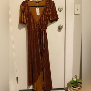Small rustic orange wrap maxi dress with slit